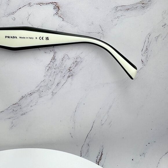New Prada Sunglasses Womens Black White Symbole Logo Authentic Gold Logo Italy - Picture 9 of 16